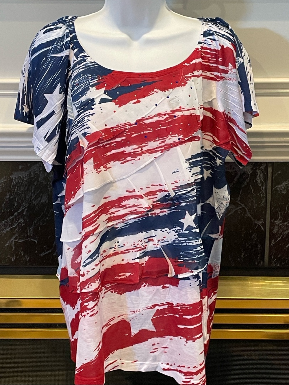 American Flag Print Blingy Top